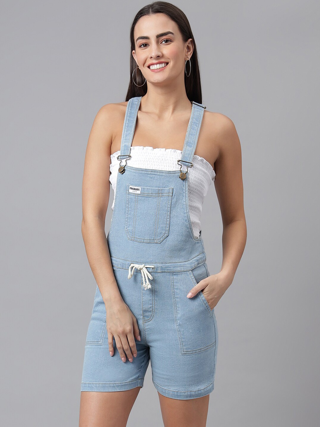 

FINSBURY LONDON Women Denim Slim-Fit Dungarees, Blue