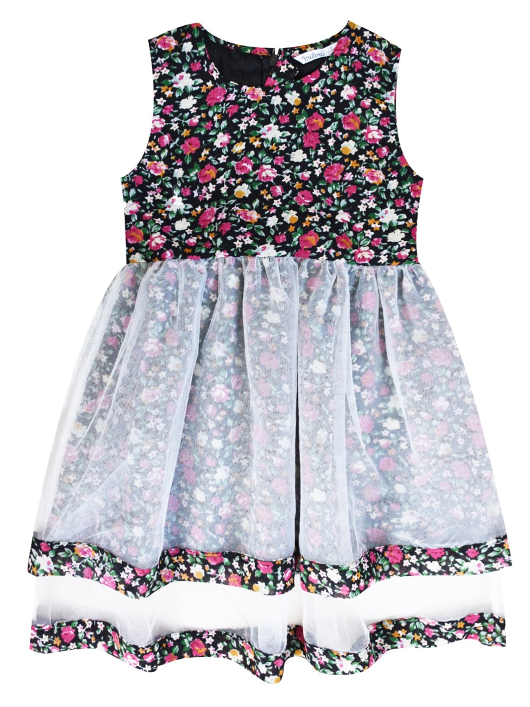 

milou Round Neck Floral Fit & Flare Dress, Black