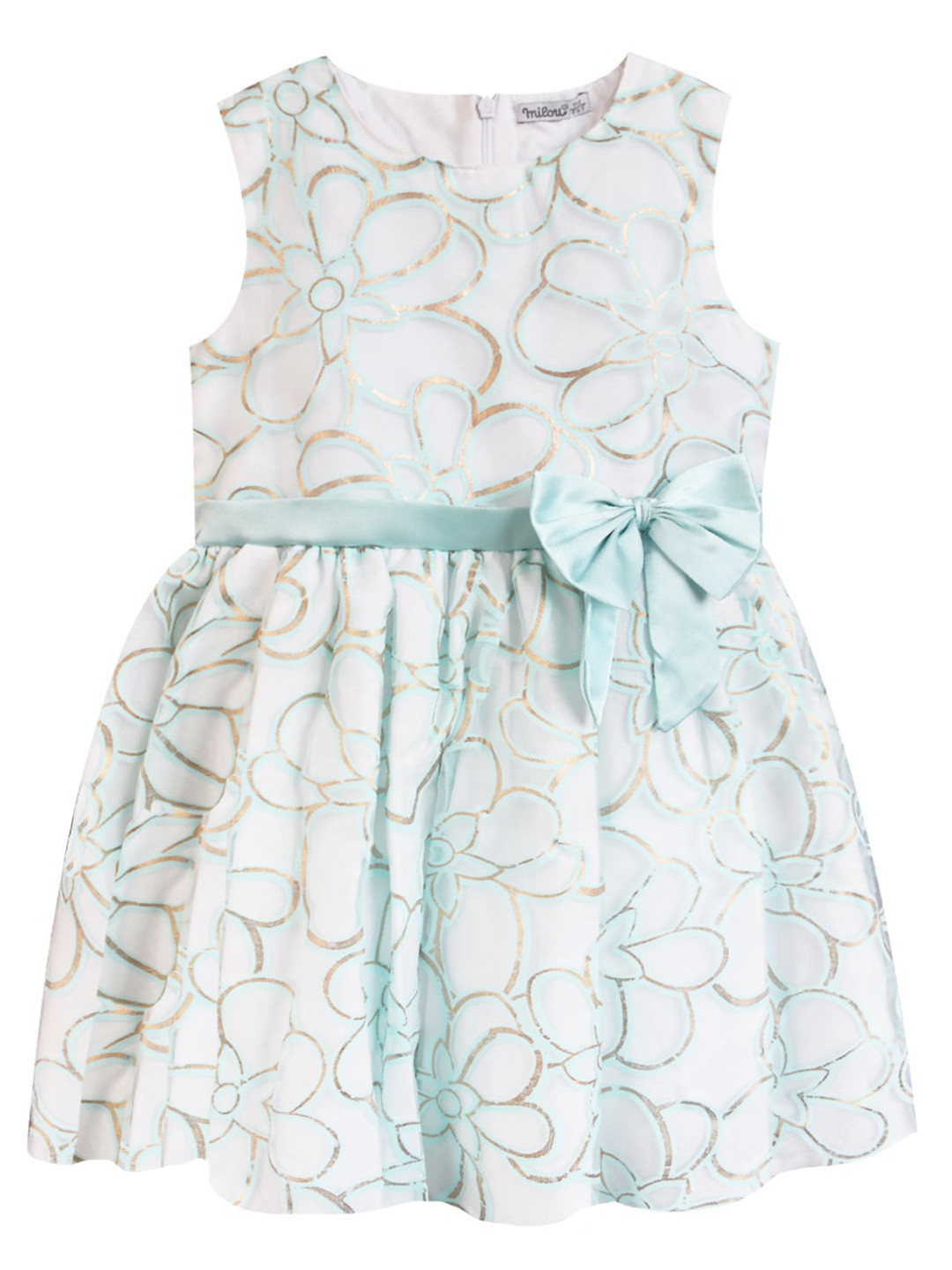 

milou Floral Printed Bow Detail Net Pure Cotton Dress, Blue