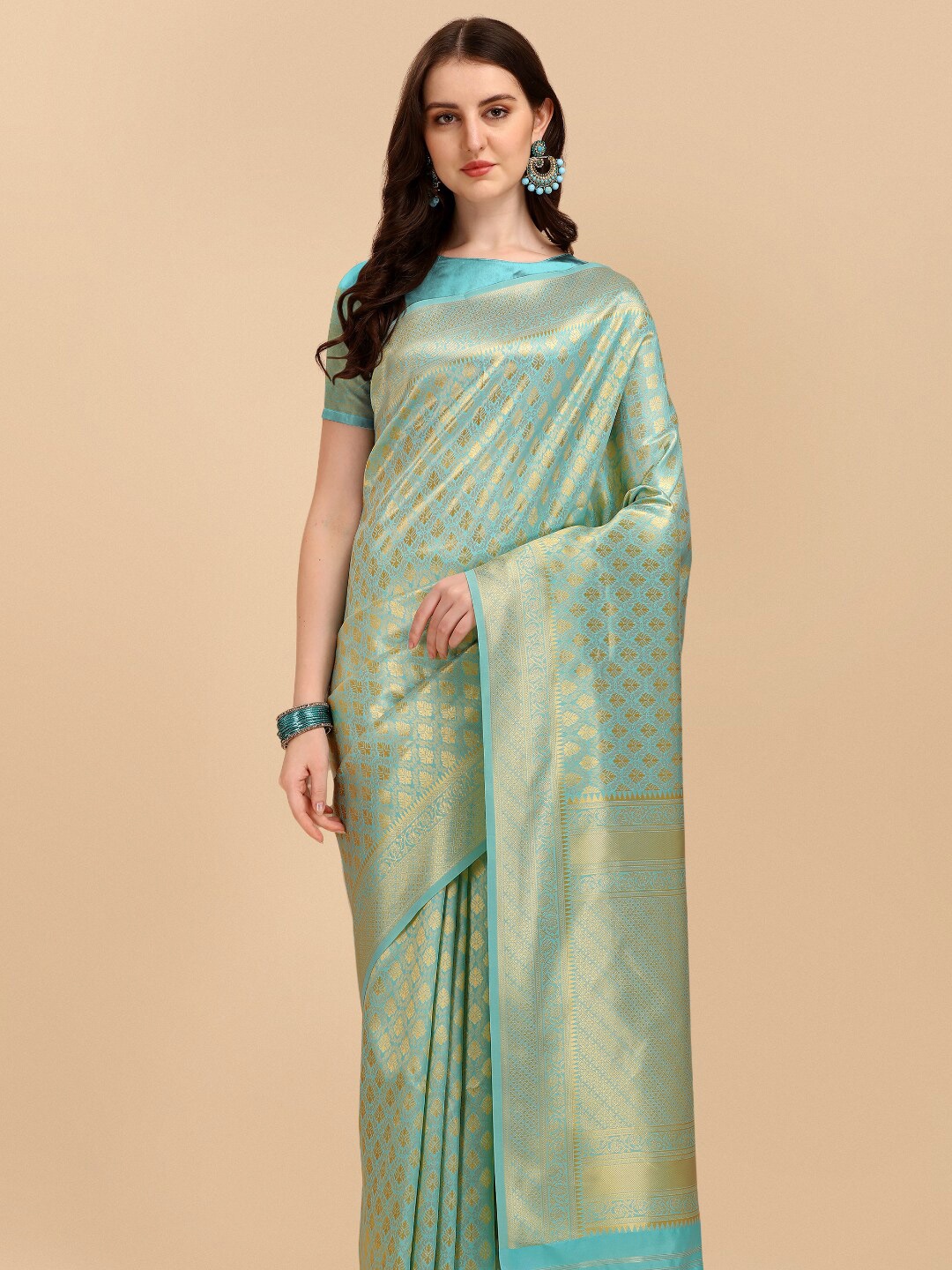 

Kasak Woven Design Zari Silk Blend Kanjeevaram Saree, Blue