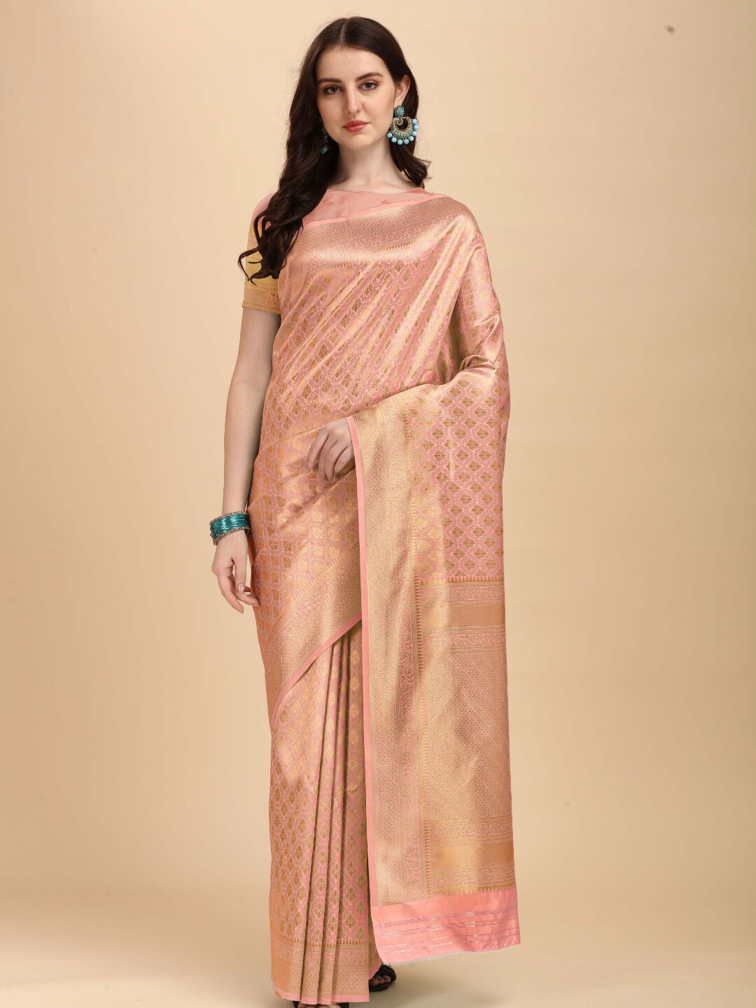 

Kasak Woven Design Silk Blend Kanjeevaram Saree, Pink