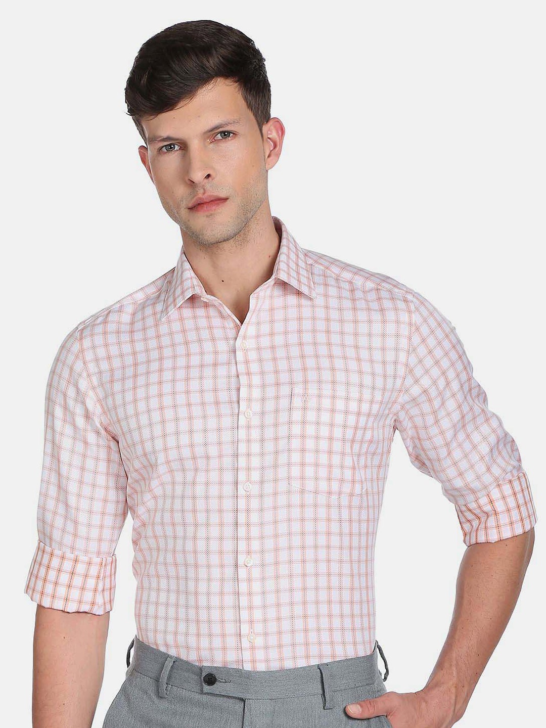 

Arrow Men Auto Press Dobby Formal Shirt, Orange