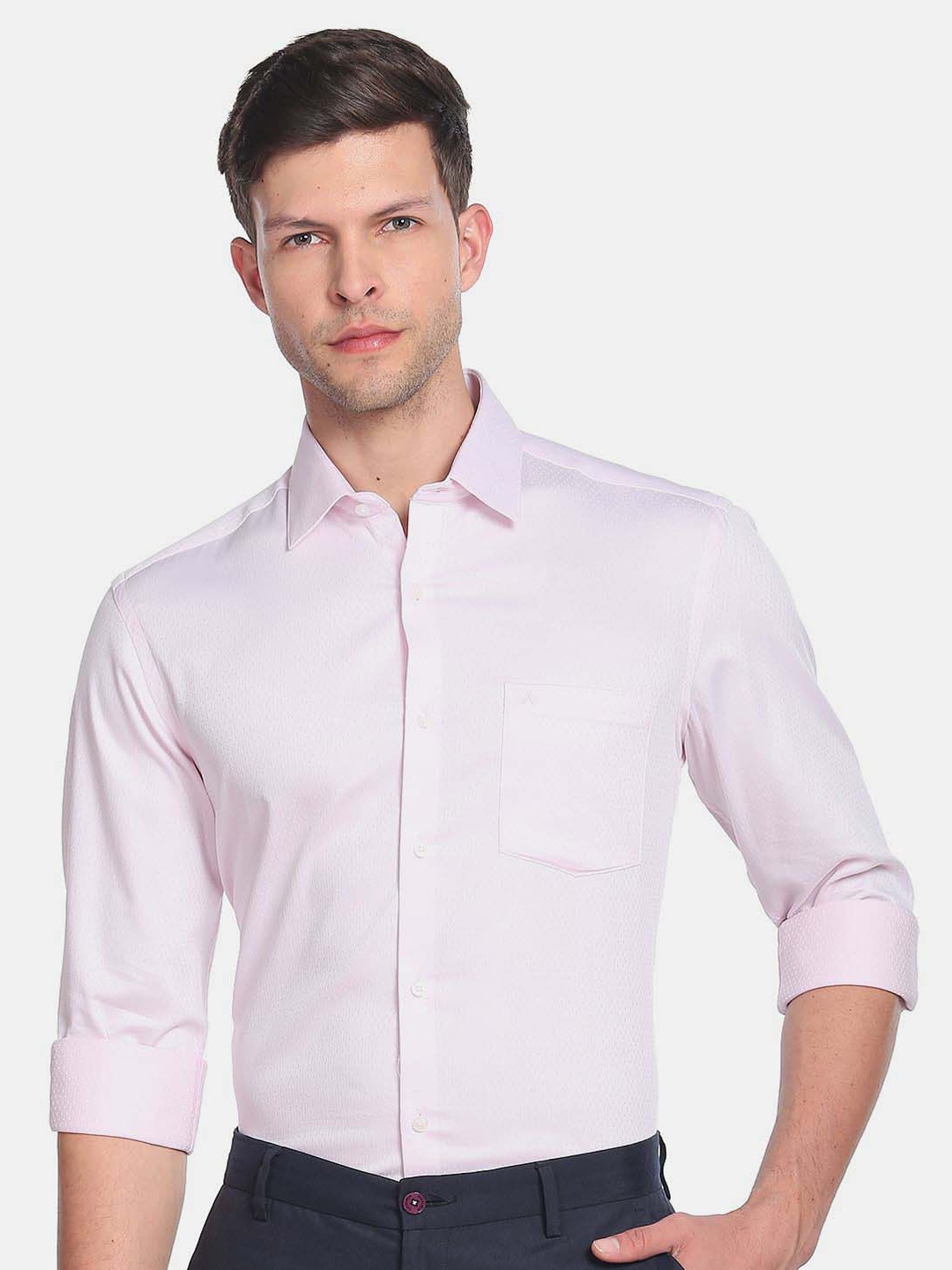 

Arrow Men Slim Fit French Placket Dobby Pure Cotton Formal Shirt, Pink