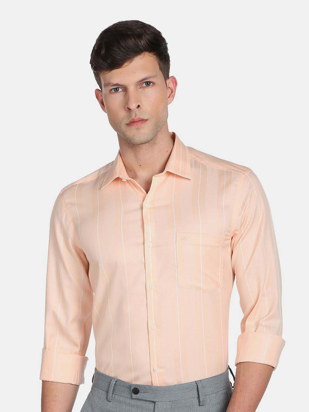 

Arrow Men Slim Fit Striped Pure Cotton Auto Press Formal Shirt, Orange