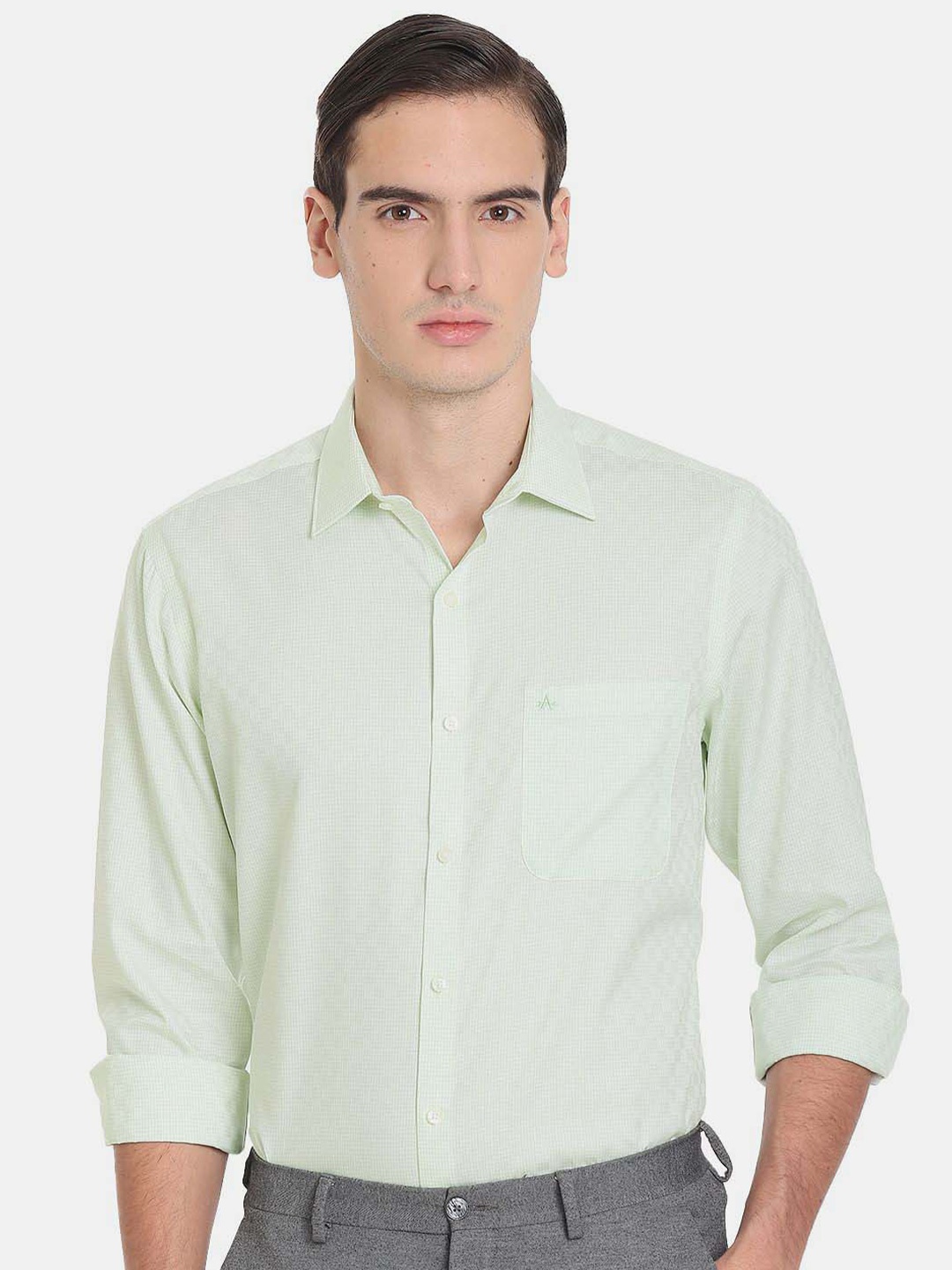 

Arrow Men Auto Press Micro Checks Formal Shirt, Green