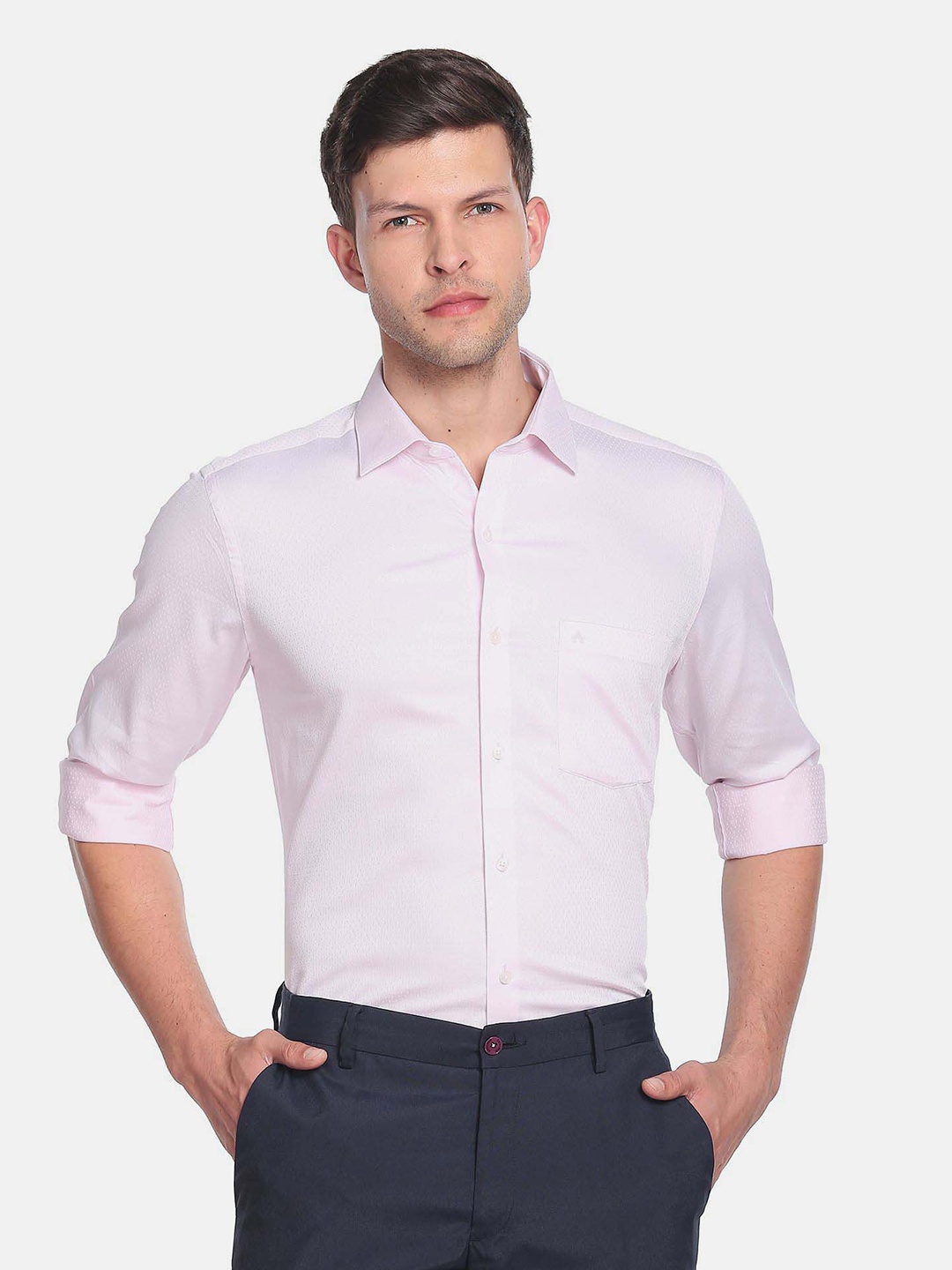 

Arrow Men Slim Fit French Placket Dobby Pure Cotton Formal Shirt, Pink