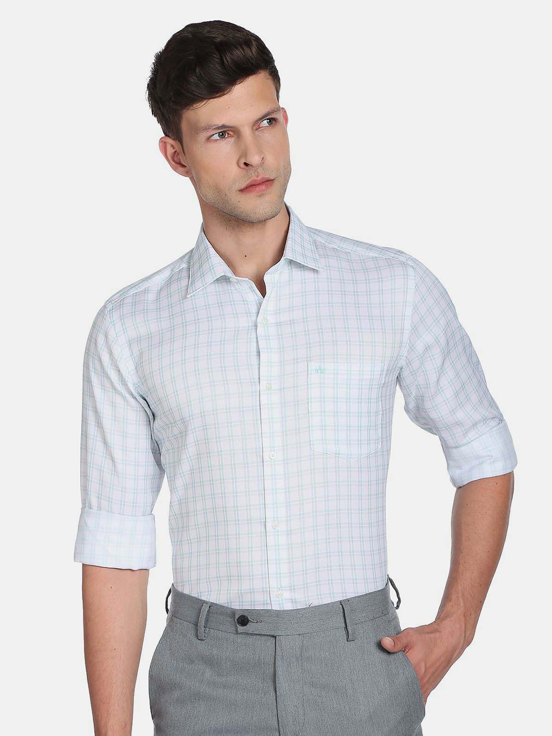 

Arrow Men Green Slim Fit Checked Pure Cotton Auto Press Dobby Formal Shirt