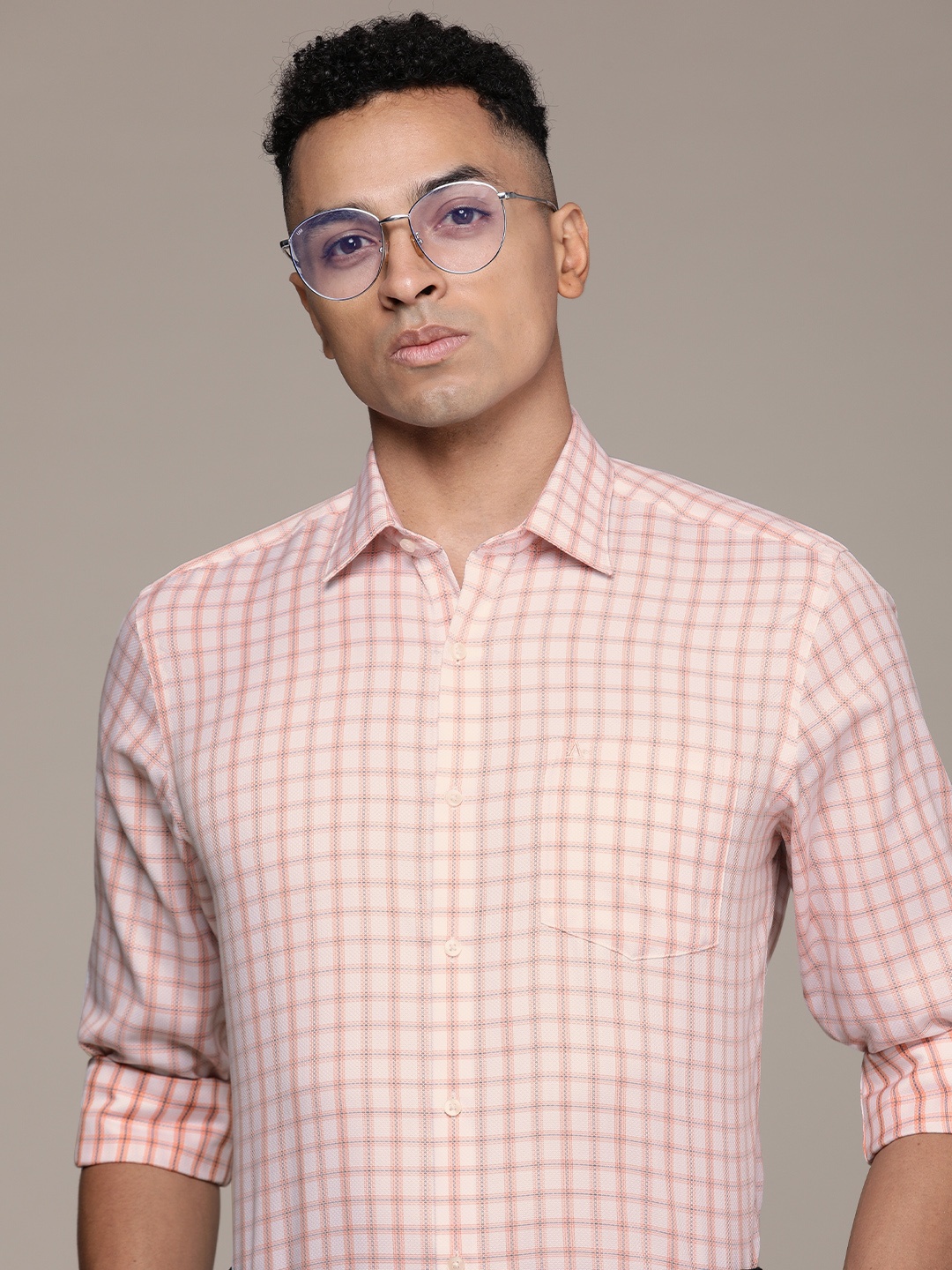 

Arrow Men Checked Pure Cotton Auto Press Formal Shirt, Orange