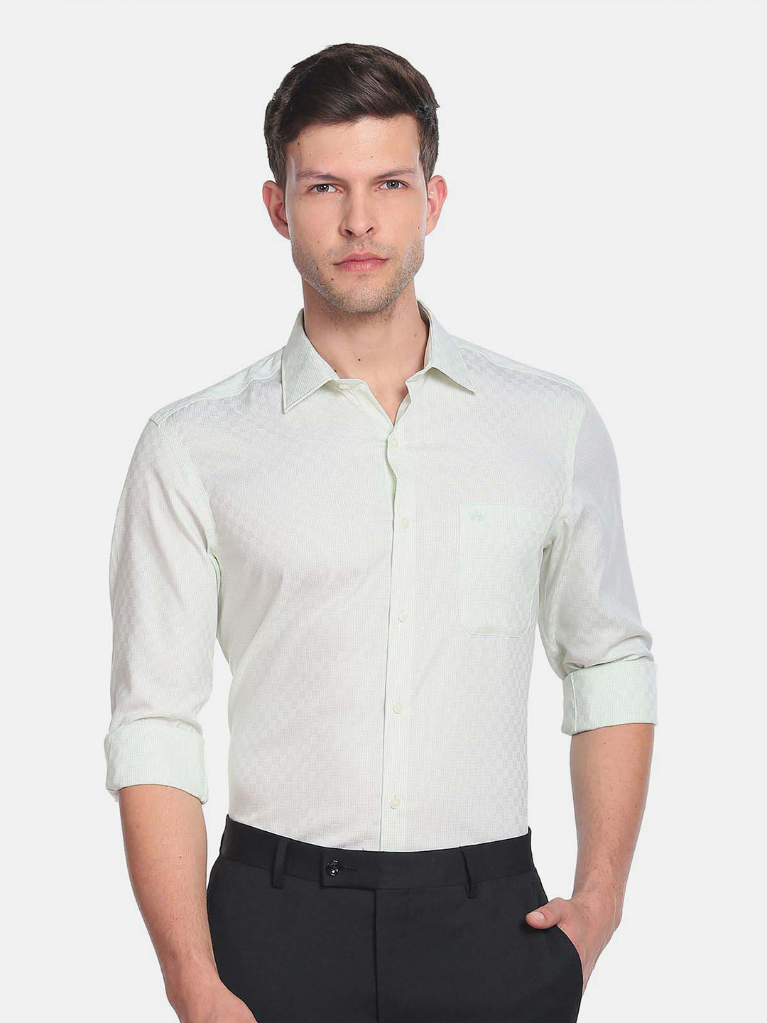 

Arrow Men Micro Checks Auto Press Formal Shirt, Green