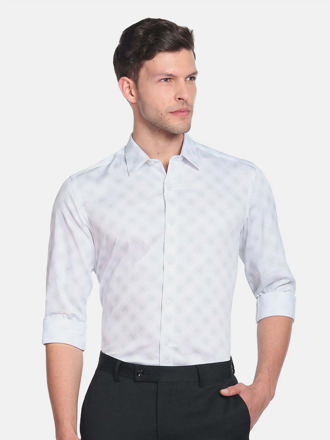 

Arrow New York Men Printed Pure Cotton Slim Fit Formal Shirt, Grey