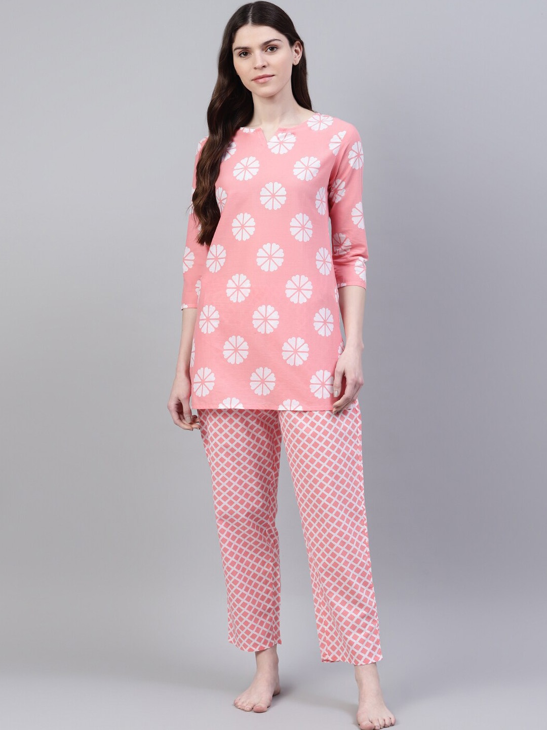 

Stylum Women 2 Pieces Printed Pure Cotton Night suit, Pink