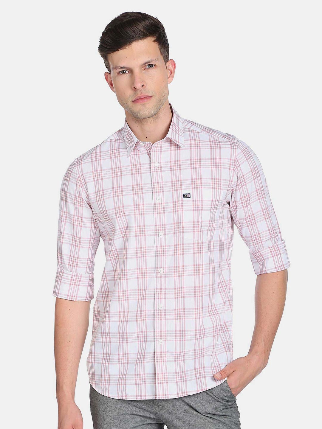 

Arrow Sport Men Slim Fit Tartan Checks Checked Casual Pure Cotton Shirt, White