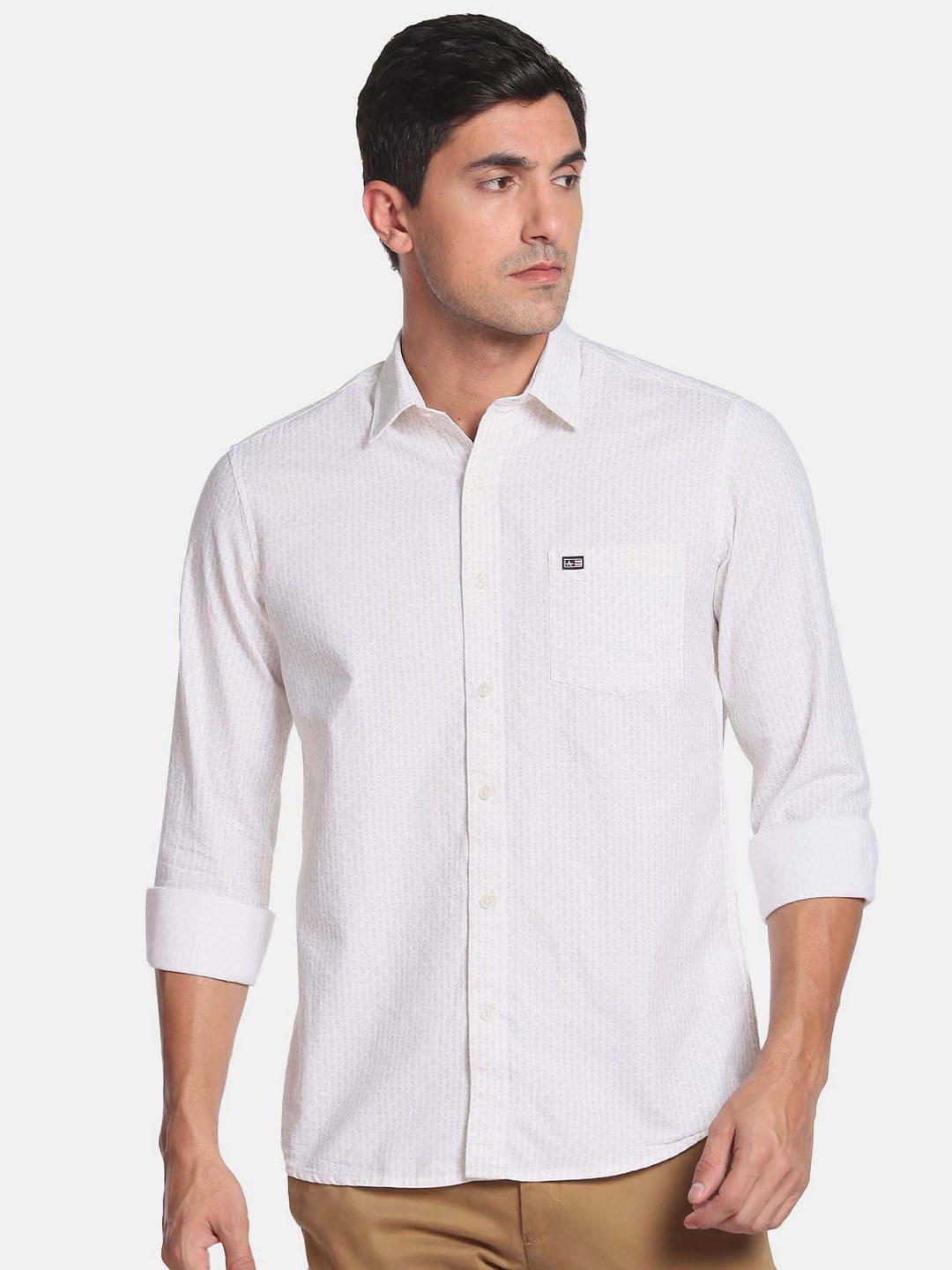 

Arrow Sport Men Slim Fit Geometric Printed Pure Cotton Casual Shirt, White