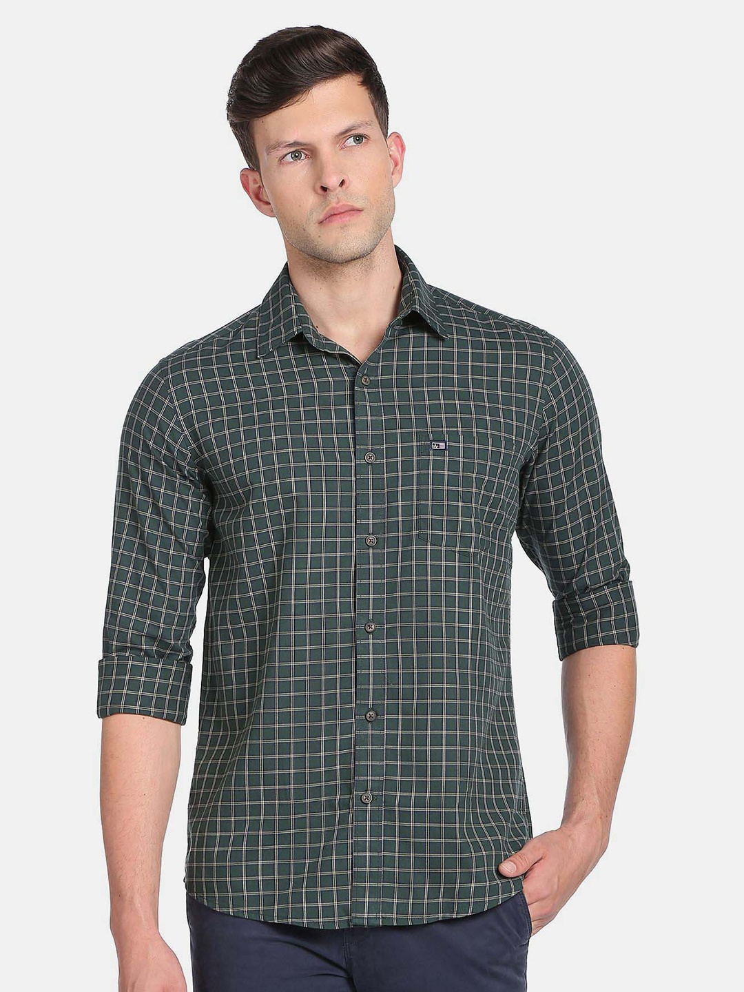 

Arrow Sport Men Slim Fit Checks Casual Pure Cotton Shirt, Green