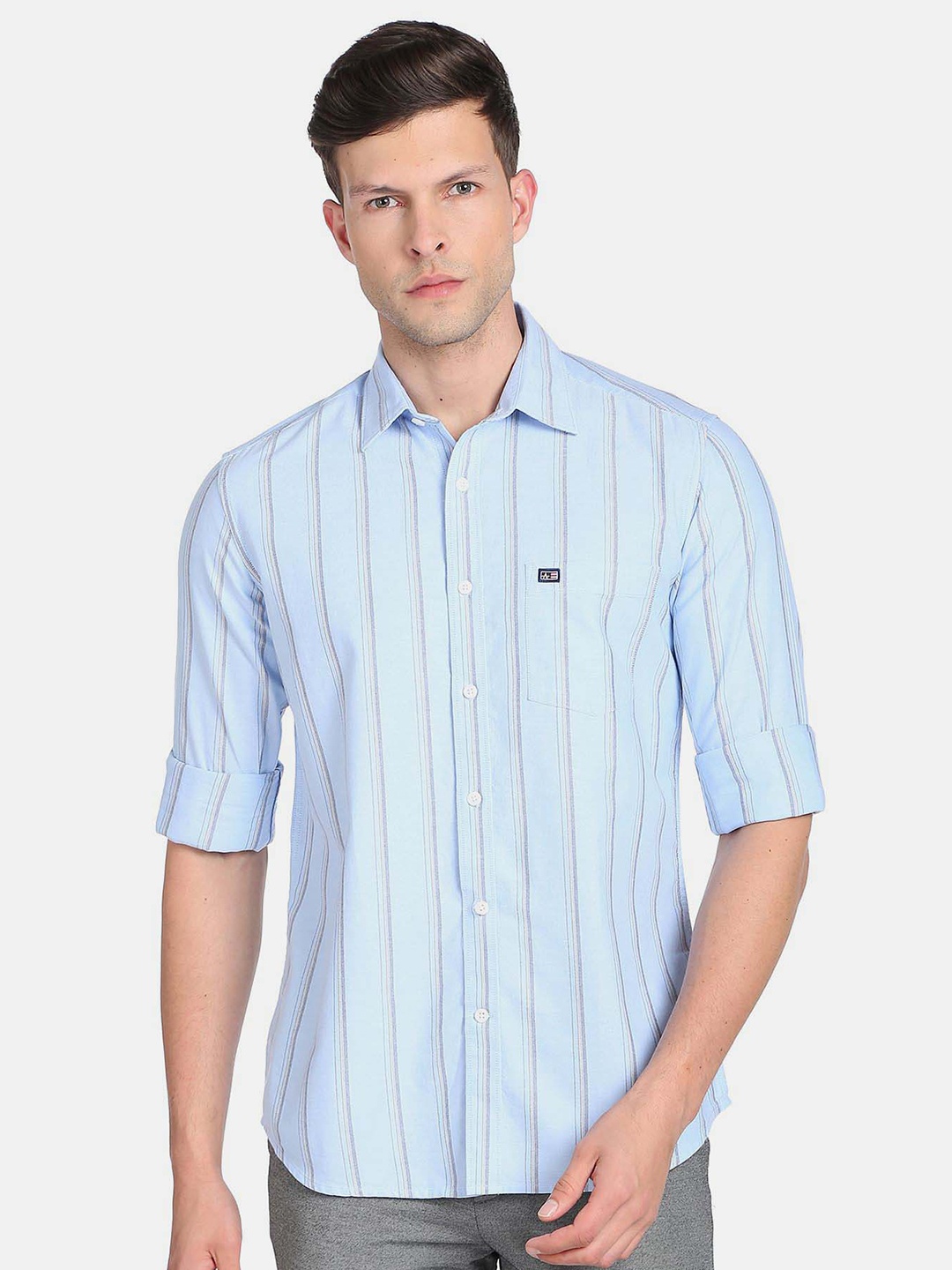 

Arrow Sport Men Slim Fit Striped Pure Cotton Oxford Casual Shirt, Blue