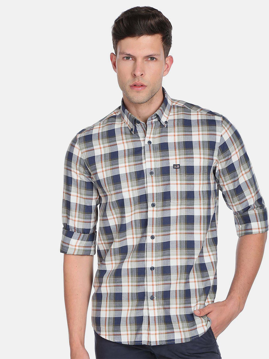 

Arrow Sport Men Slim Fit Tartan Checked Pure Cotton Casual Shirt, Blue