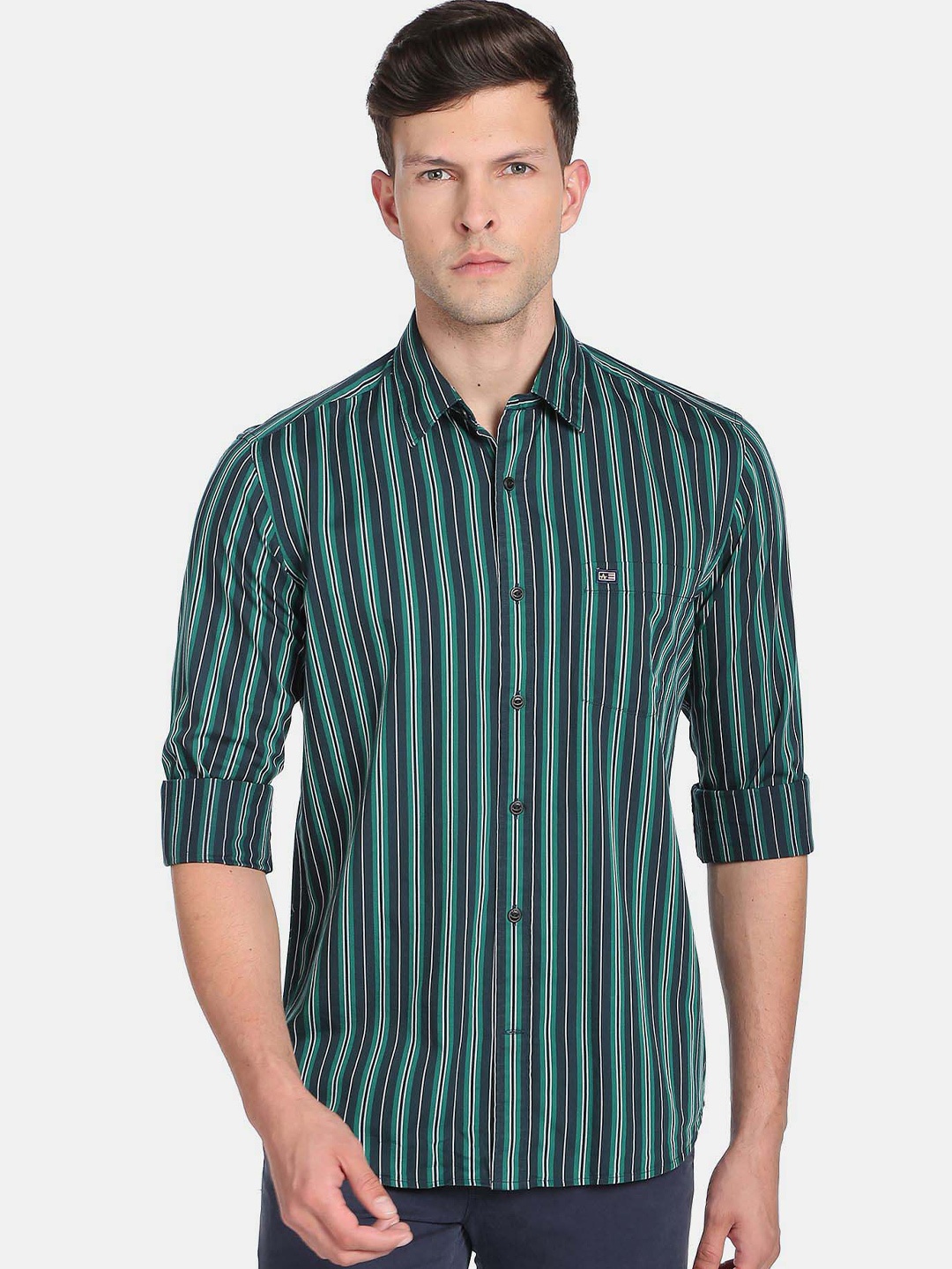 

Arrow Sport Men Slim Fit Striped Pure Cotton Casual Shirt, Green