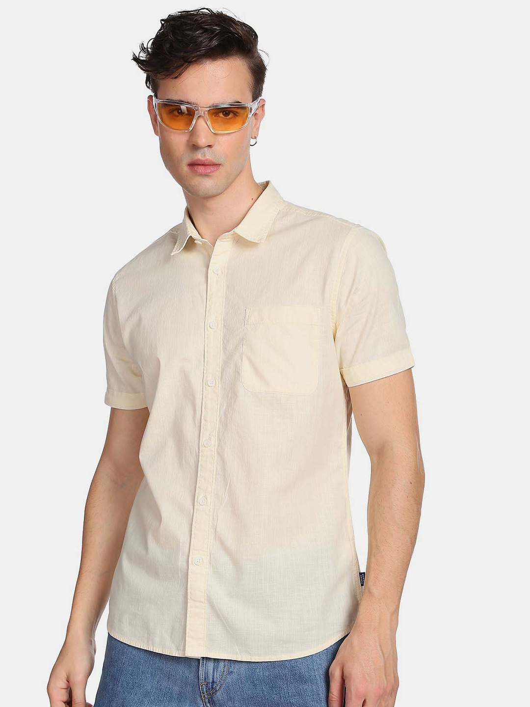 

Flying Machine Men Slim Fit Pure Cotton Casual Shirt, Beige