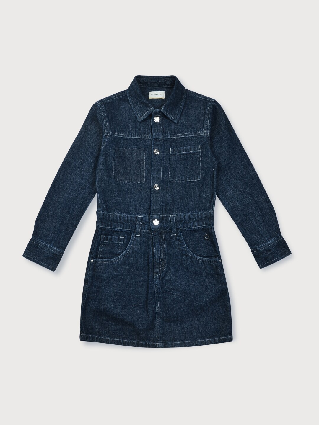 

Gini and Jony Long Sleeve Cotton Shirt Dress, Navy blue
