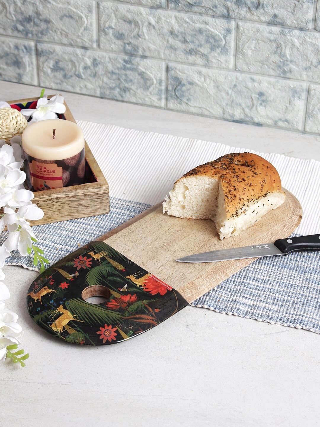 

India Circus by Krsnaa Mehta Forest Fetish Beige & Green Printed Wooden Chopping Board