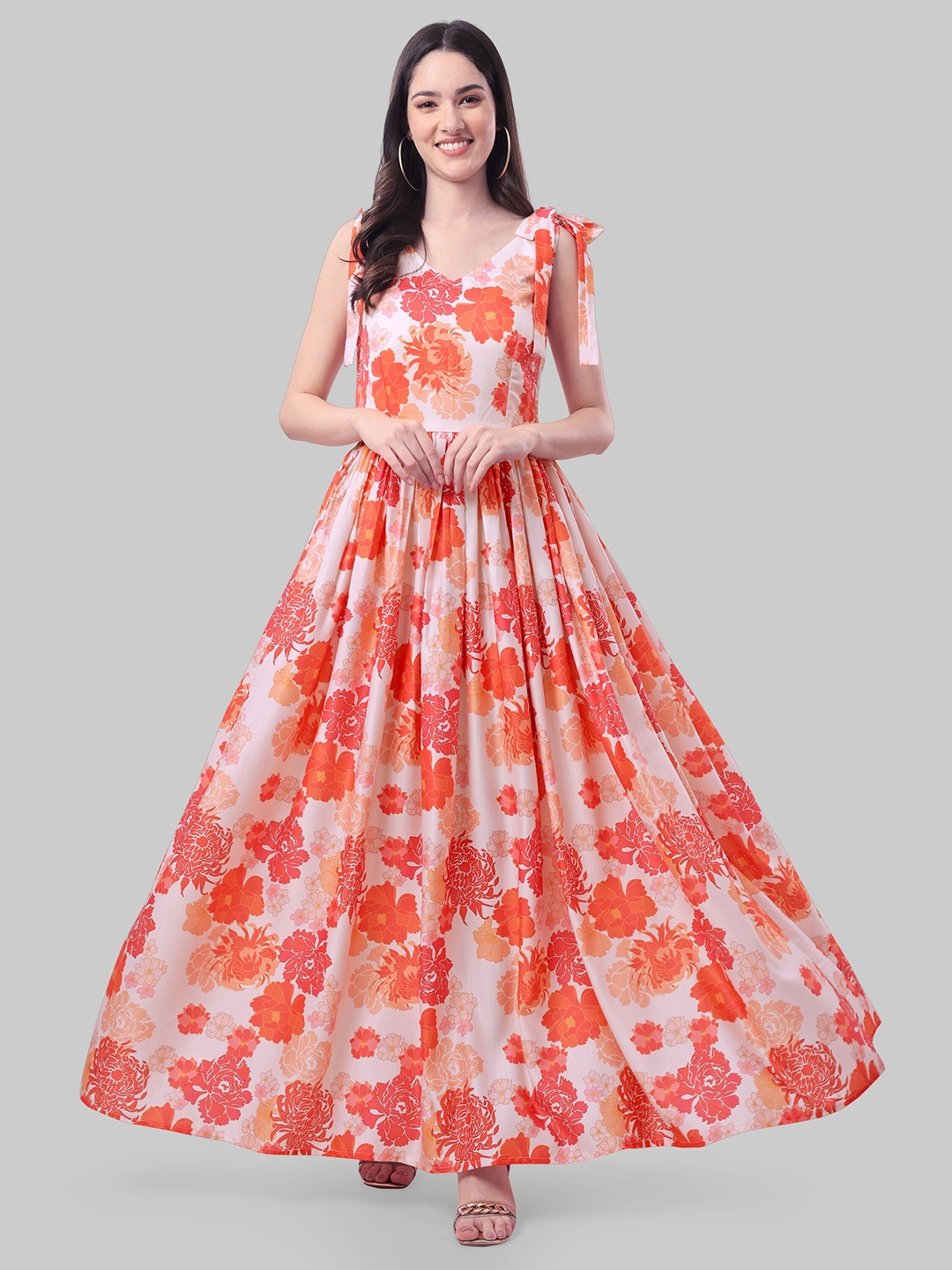 

ASPORA Floral Print Fit & Flare Maxi Dress, White
