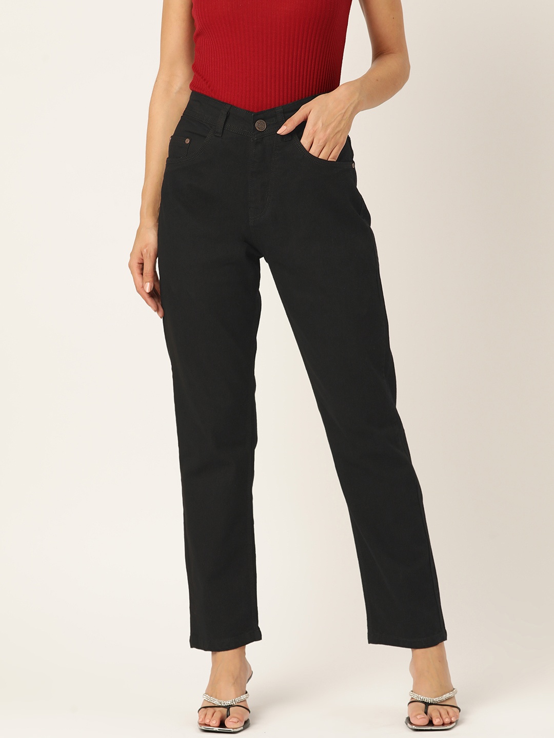 

PARIS HAMILTON Baggy Fit High-Rise Stretchable Jeans, Black