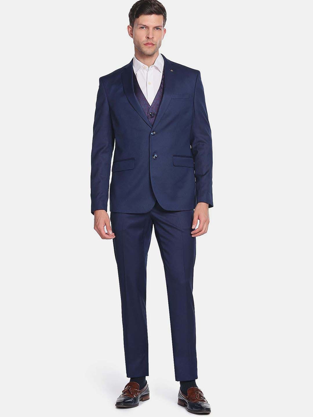 

Arrow Men Reversible Waistcoat Single-Breasted Formal Three-Piece Suit, Navy blue