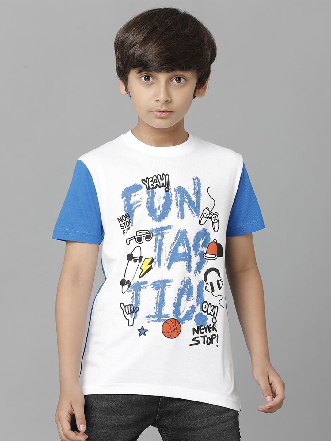 

UNDER FOURTEEN ONLY Boys Typography Printed Cotton T-shirt, White