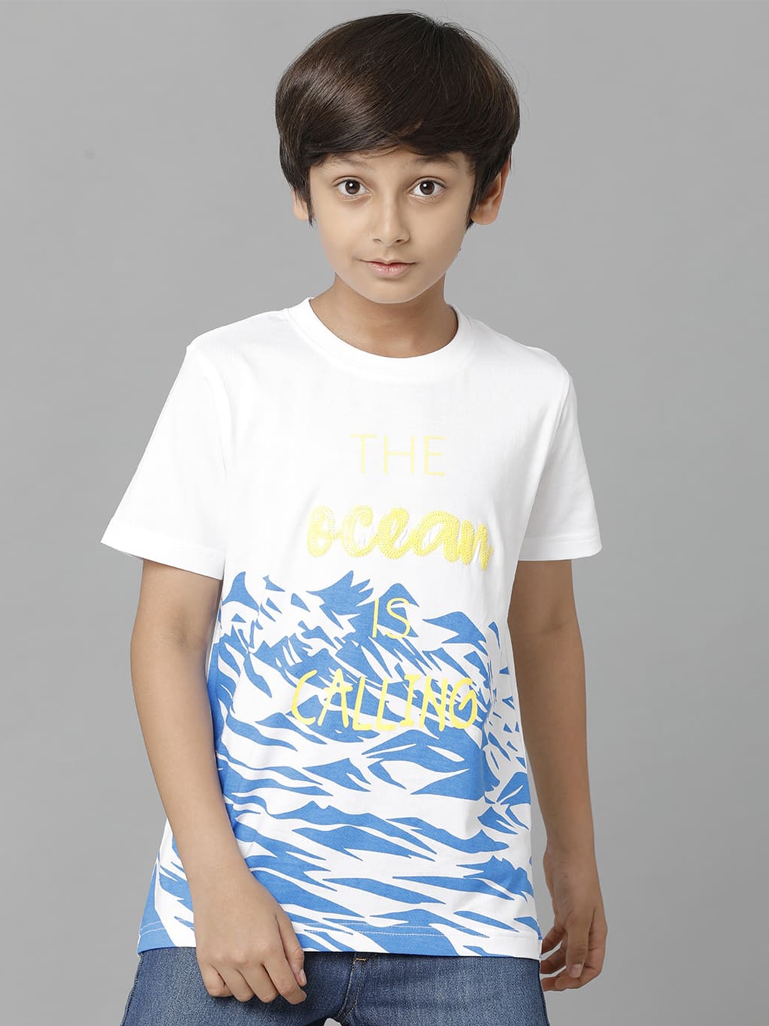 

UNDER FOURTEEN ONLY Boys Typography Printed Cotton T-shirt, White