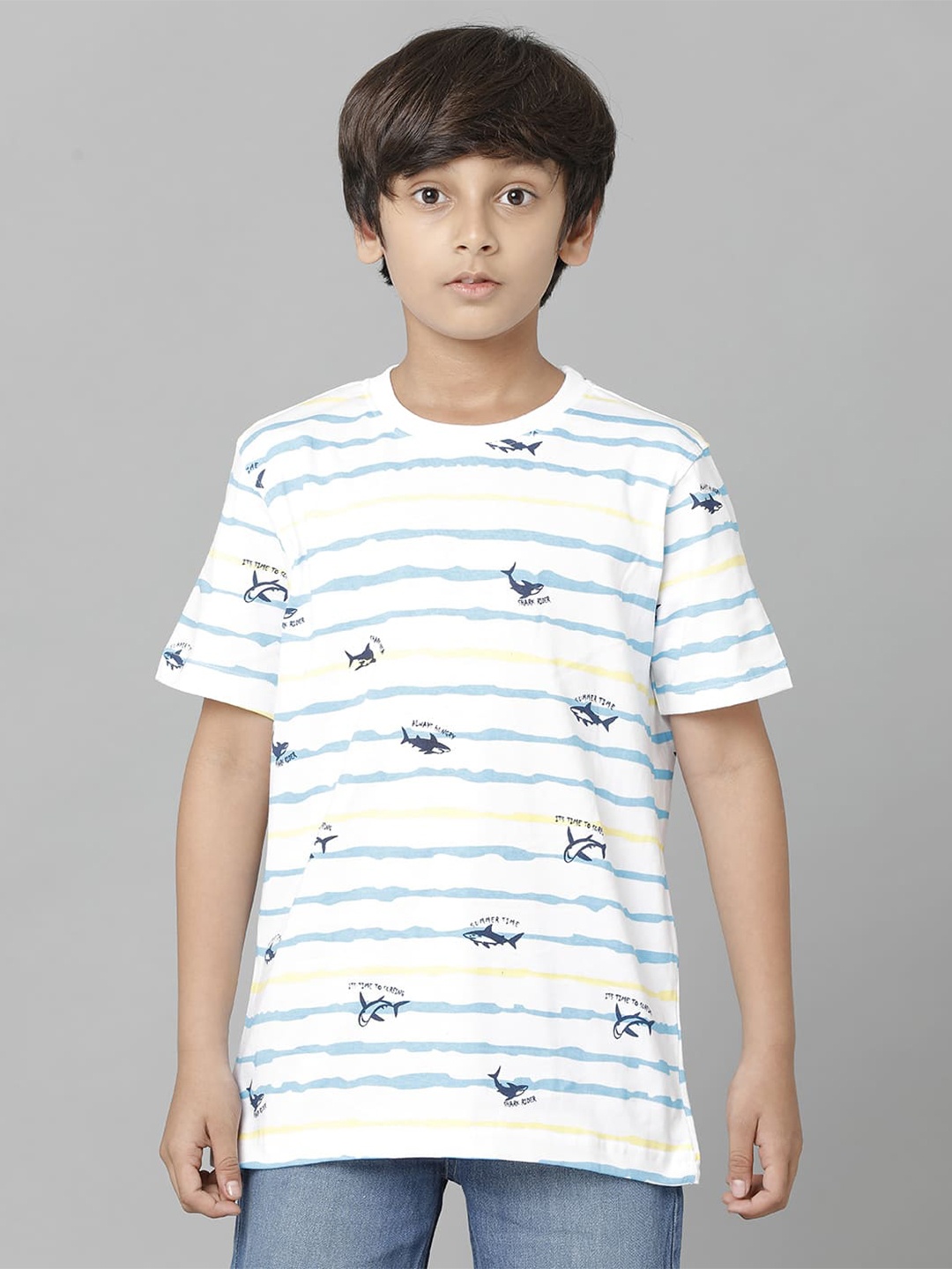 

UNDER FOURTEEN ONLY Boys Striped Cotton T-shirt, Blue