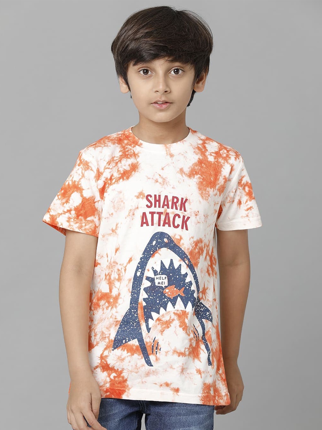 

UNDER FOURTEEN ONLY Boys Tie and Dye Cotton T-shirt, Orange