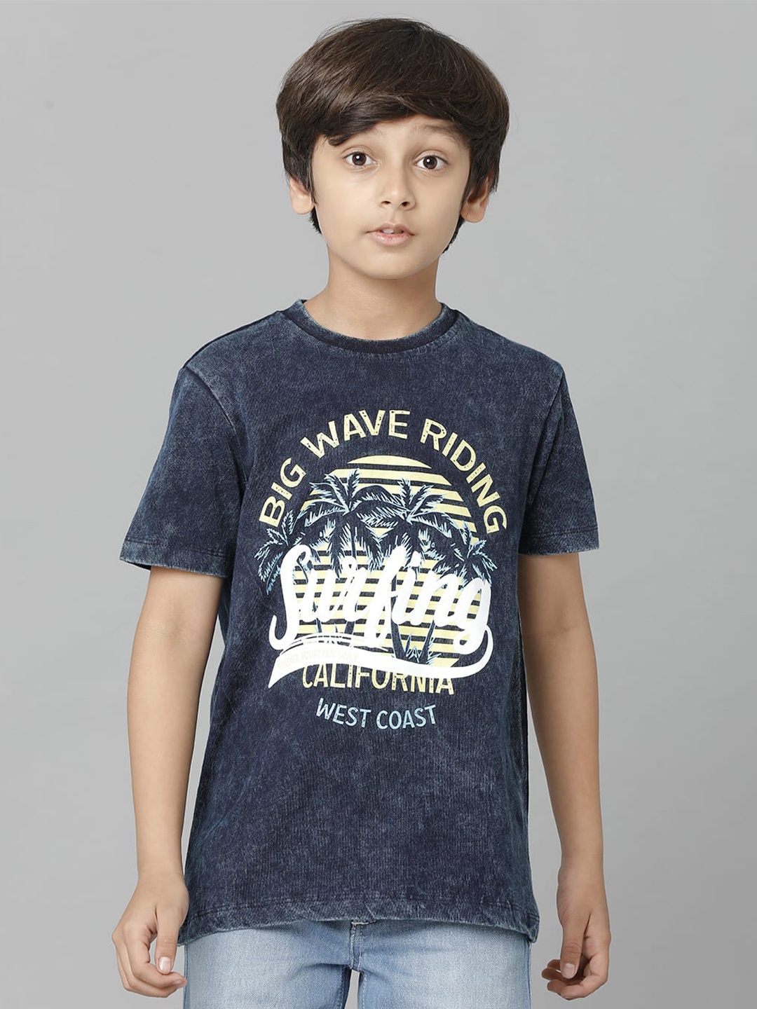 

UNDER FOURTEEN ONLY Boys Typography Printed Round Neck Cotton T-shirt, Navy blue