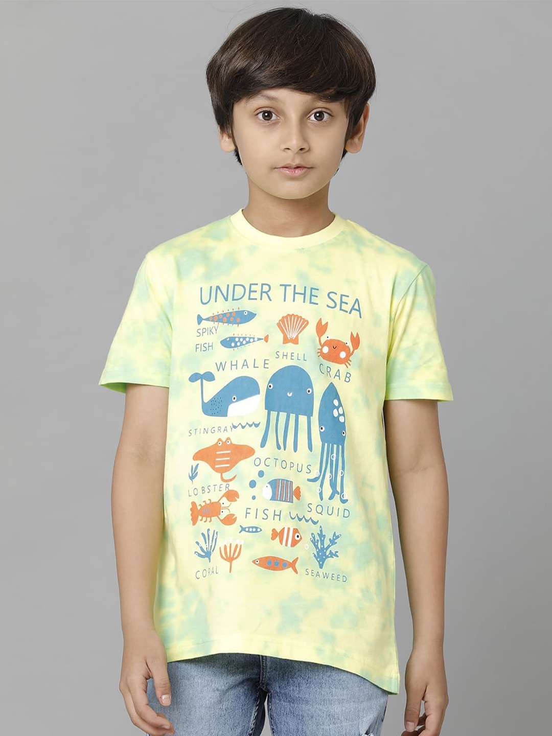 

UNDER FOURTEEN ONLY Boys Graphic Printed Cotton T-shirt, Yellow