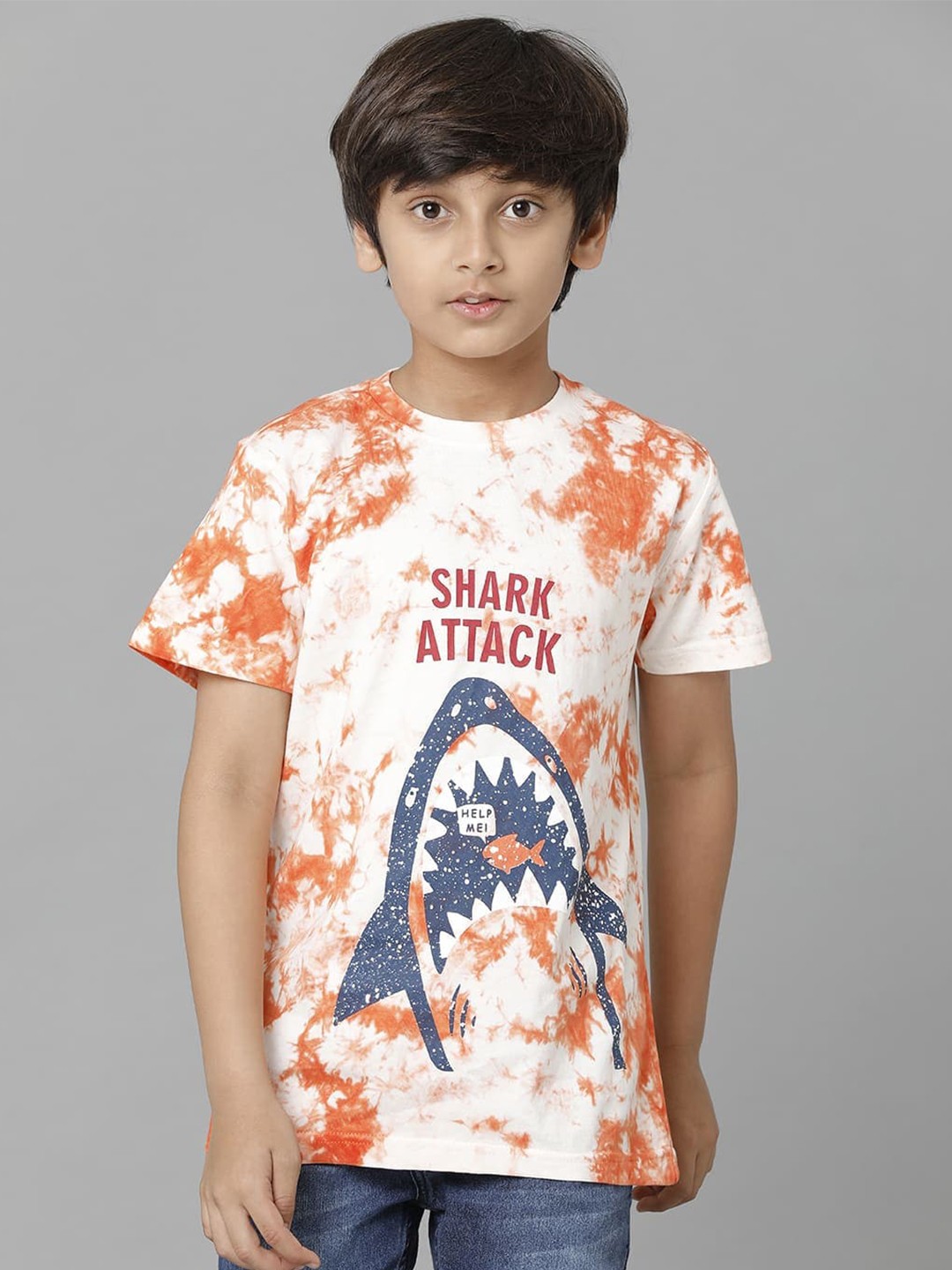 

UNDER FOURTEEN ONLY Boys Graphic Printed Cotton T-shirt, Orange