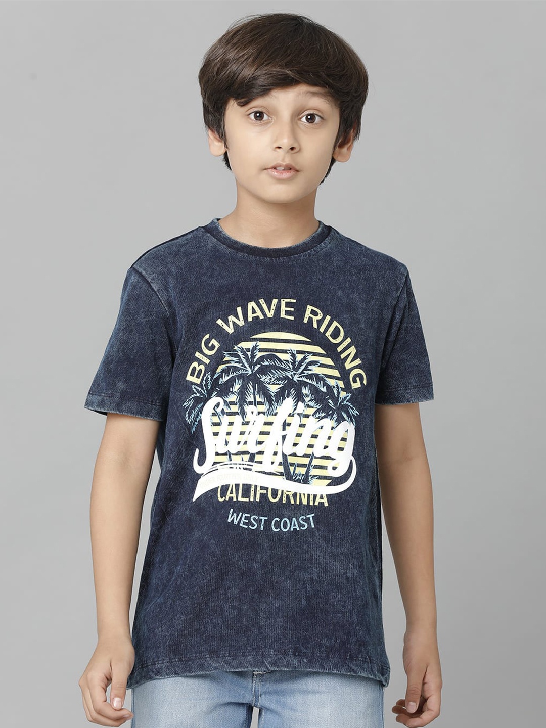 

UNDER FOURTEEN ONLY Boys Typography Printed Cotton T-shirt, Navy blue
