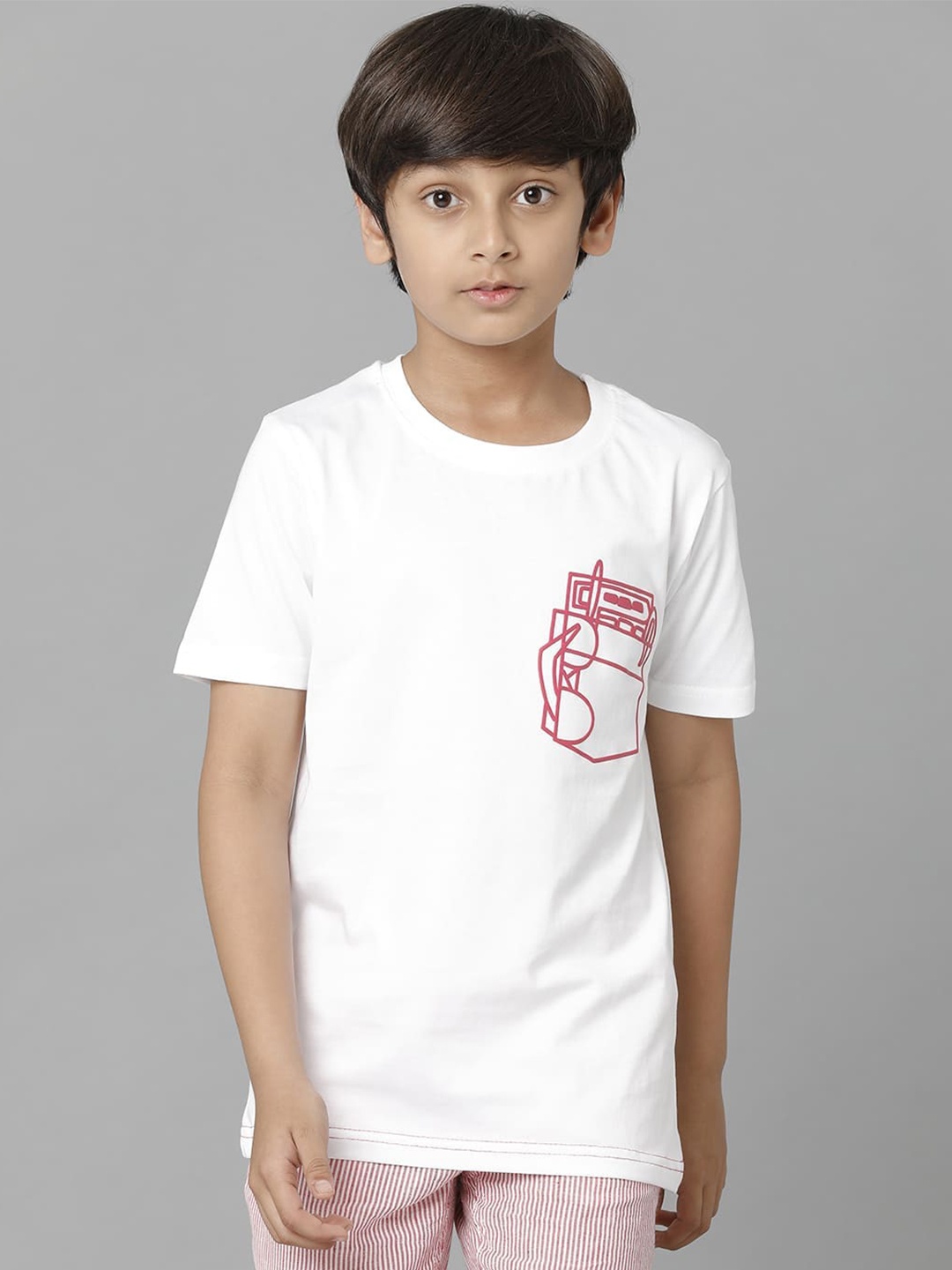 

UNDER FOURTEEN ONLY Boys Round Neck Cotton T-shirt, White