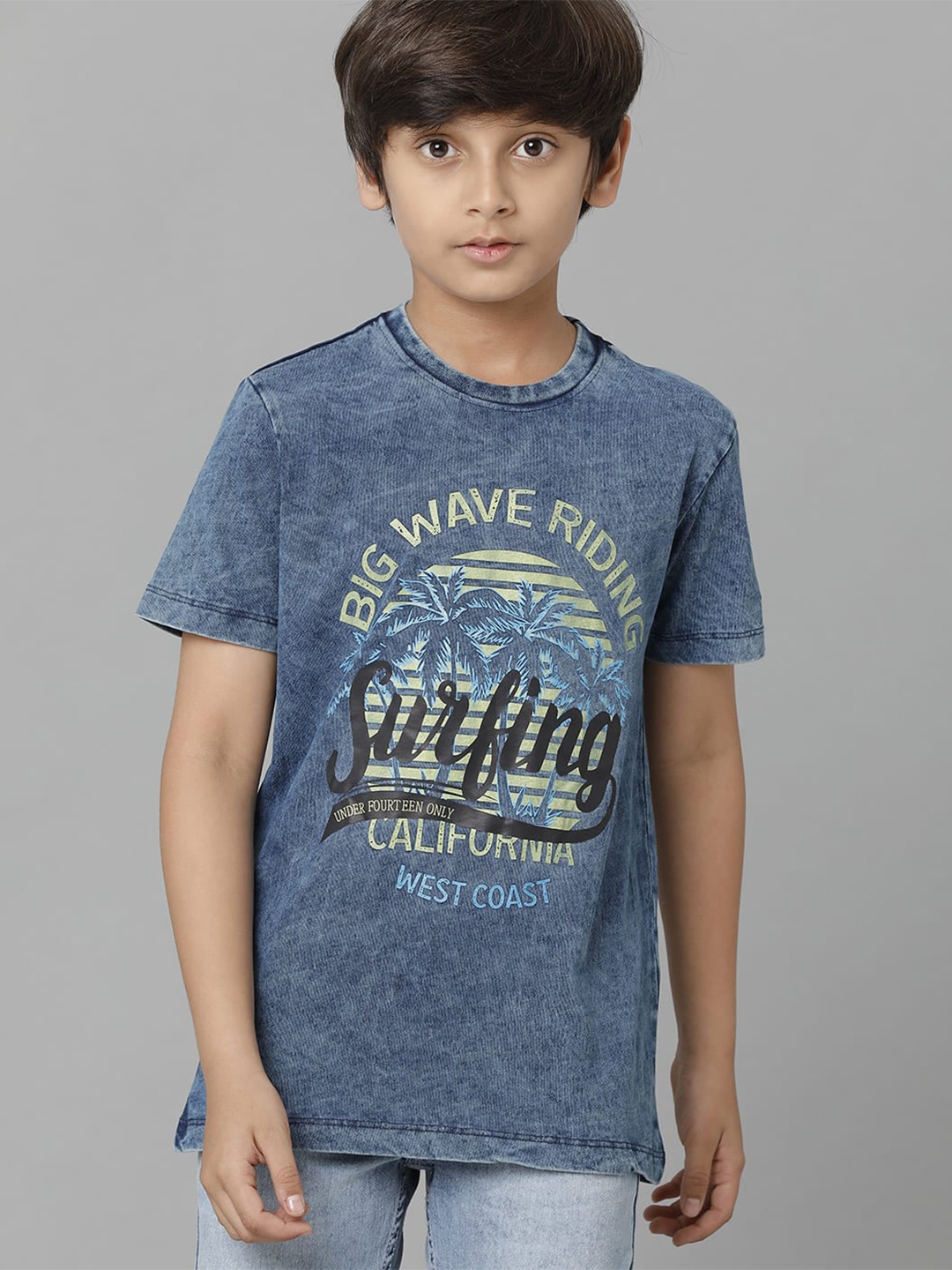 

UNDER FOURTEEN ONLY Boys Typography Printed Cotton T-shirt, Blue