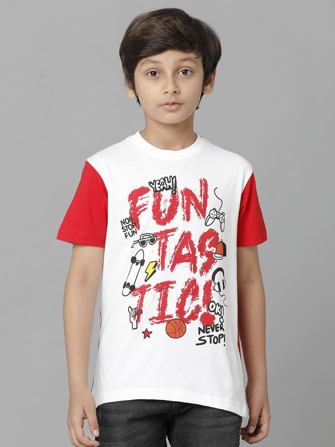 

UNDER FOURTEEN ONLY Boys Typography Printed Cotton T-shirt, Red