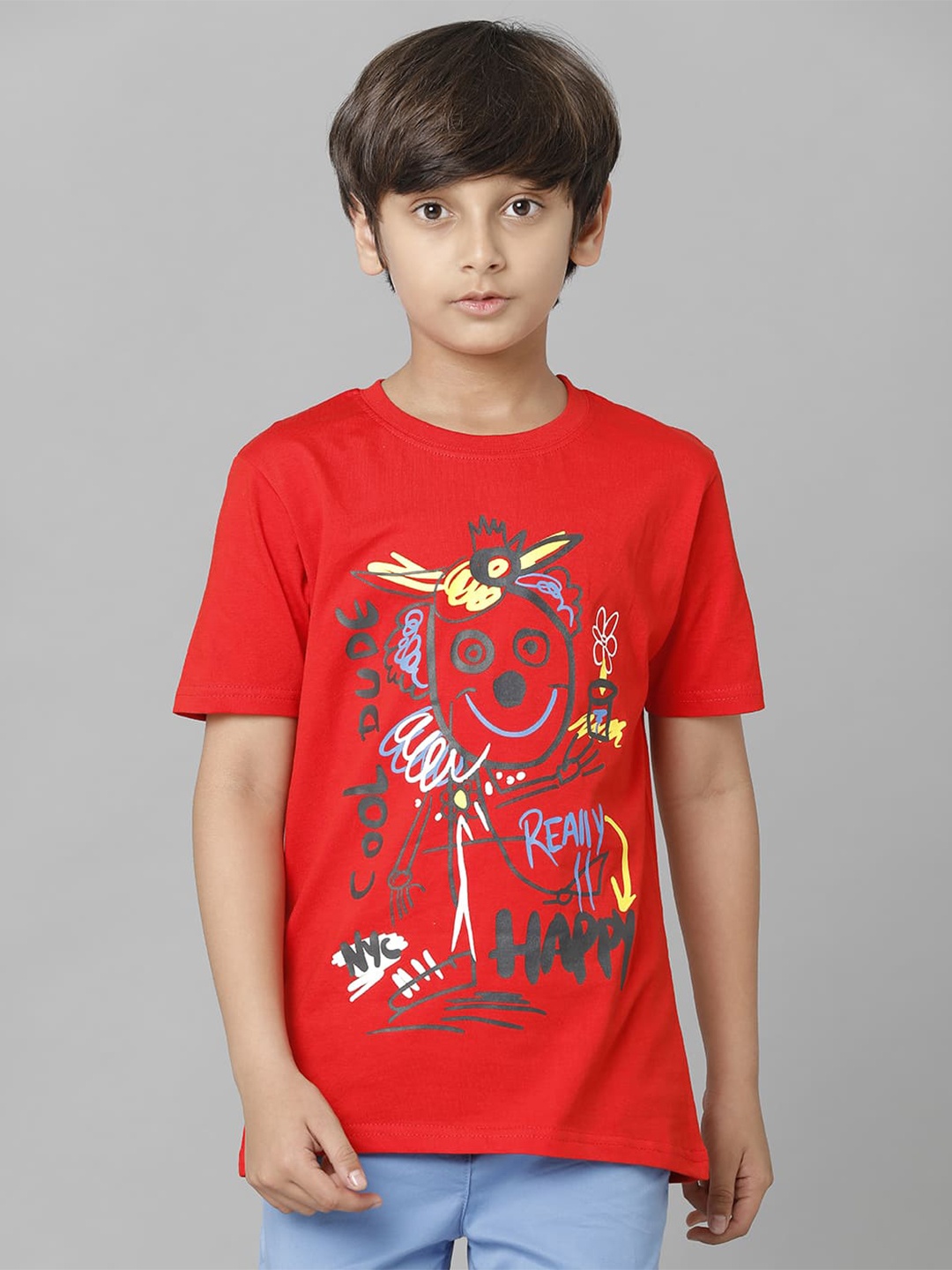 

UNDER FOURTEEN ONLY Boys Graphic Printed Cotton T-shirt, Red