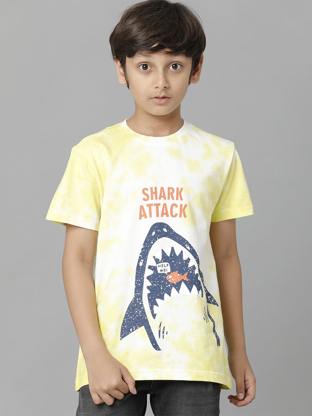 

UNDER FOURTEEN ONLY Boys Graphic Printed Cotton T-shirt, Yellow