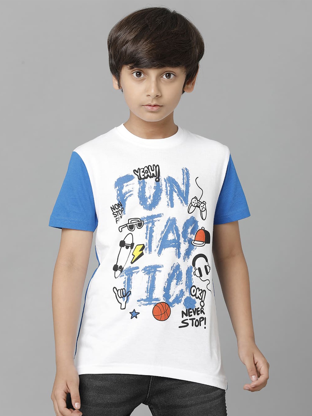 

UNDER FOURTEEN ONLY Boys Graphic Printed Cotton T-shirt, Blue