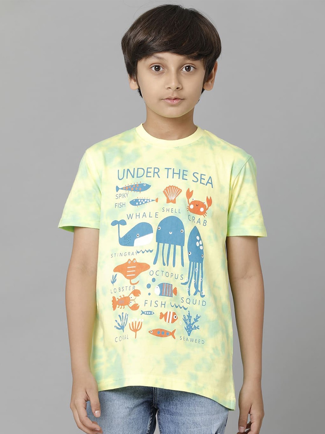

UNDER FOURTEEN ONLY Boys Printed Cotton T-shirt, Yellow
