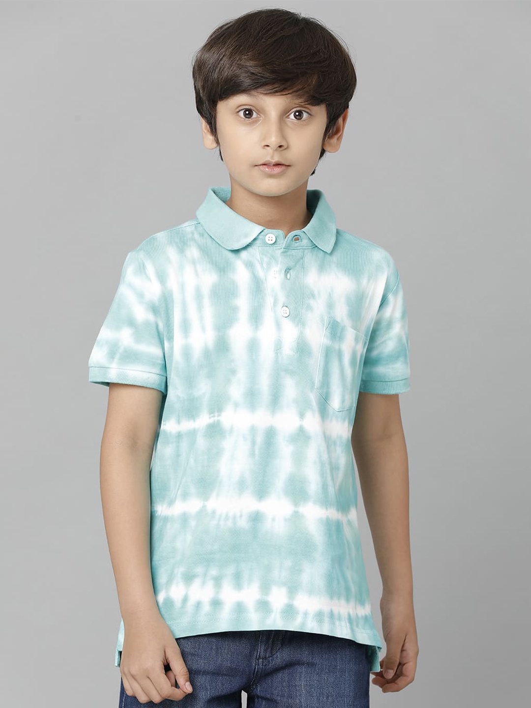 

UNDER FOURTEEN ONLY Boys Tie and Dye Polo Cotton T-shirt, White