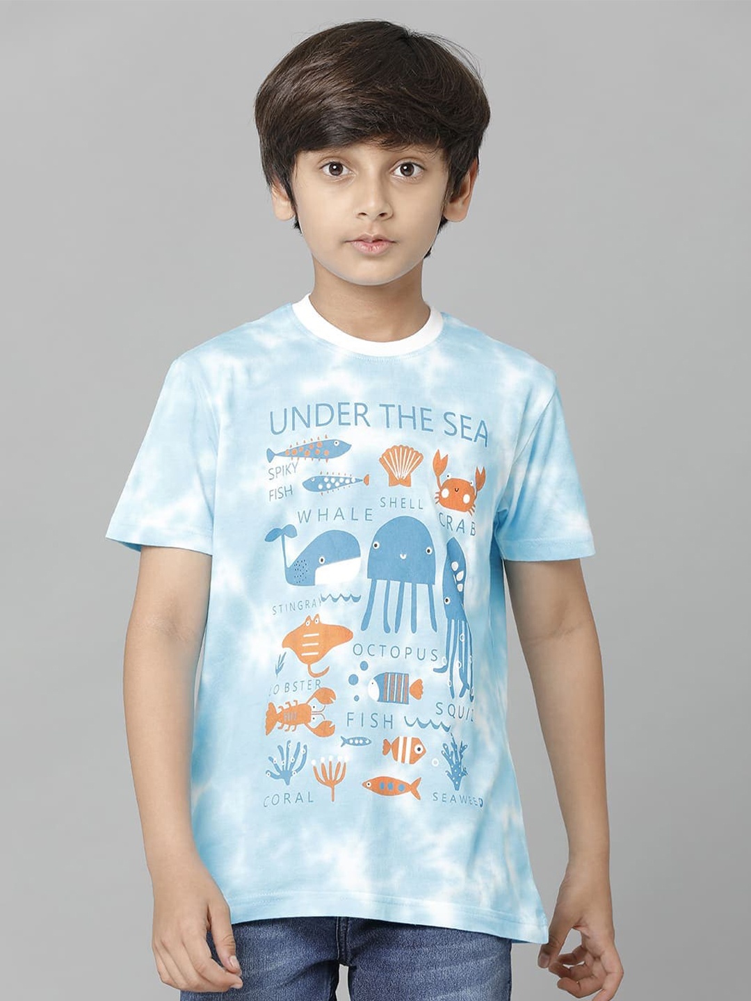 

UNDER FOURTEEN ONLY Boys Printed Cotton T-shirt, Blue