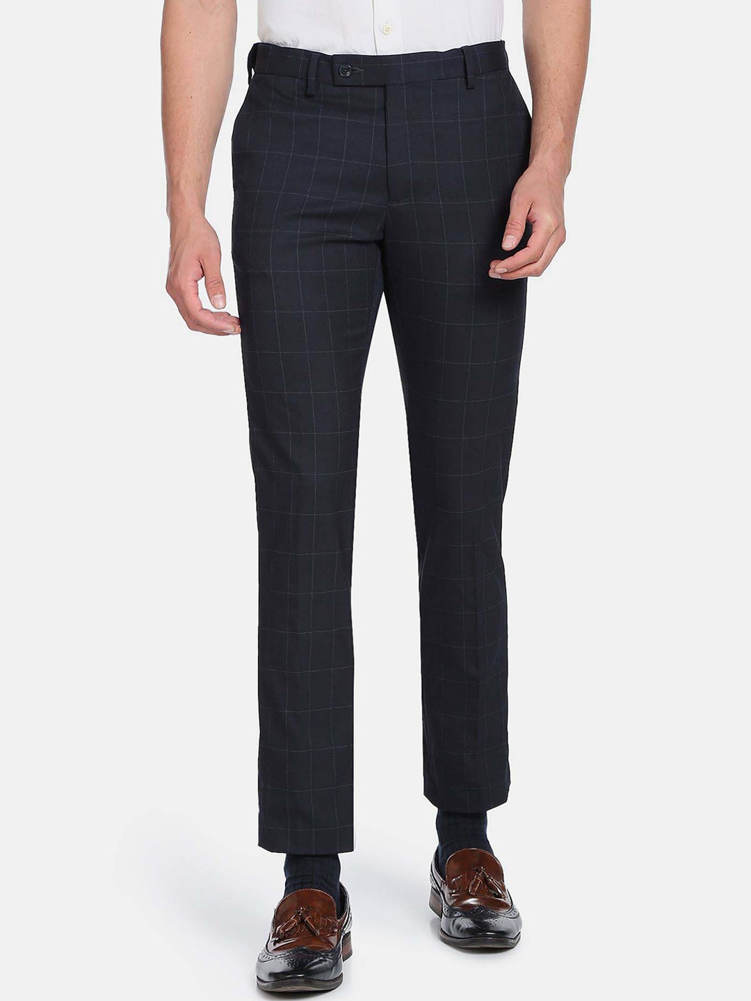 

Arrow Men Windowpane Tailored Checked Formal Trousers, Blue