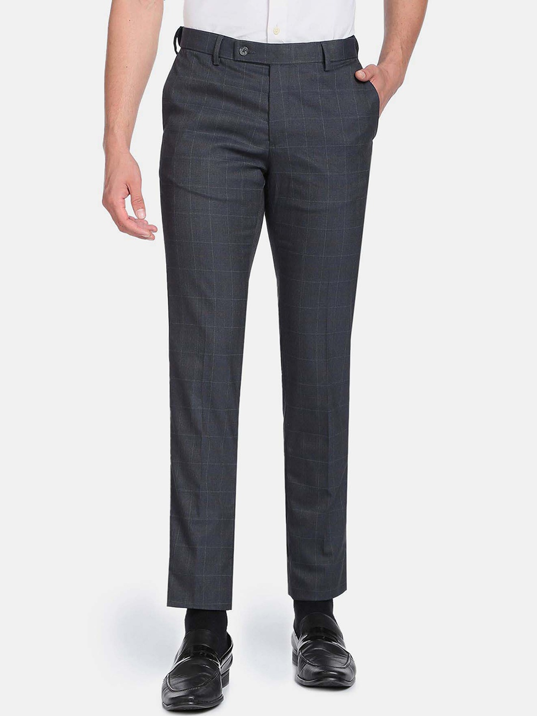 

Arrow Men Windowpane Checks Tailored Formal Trousers, Grey