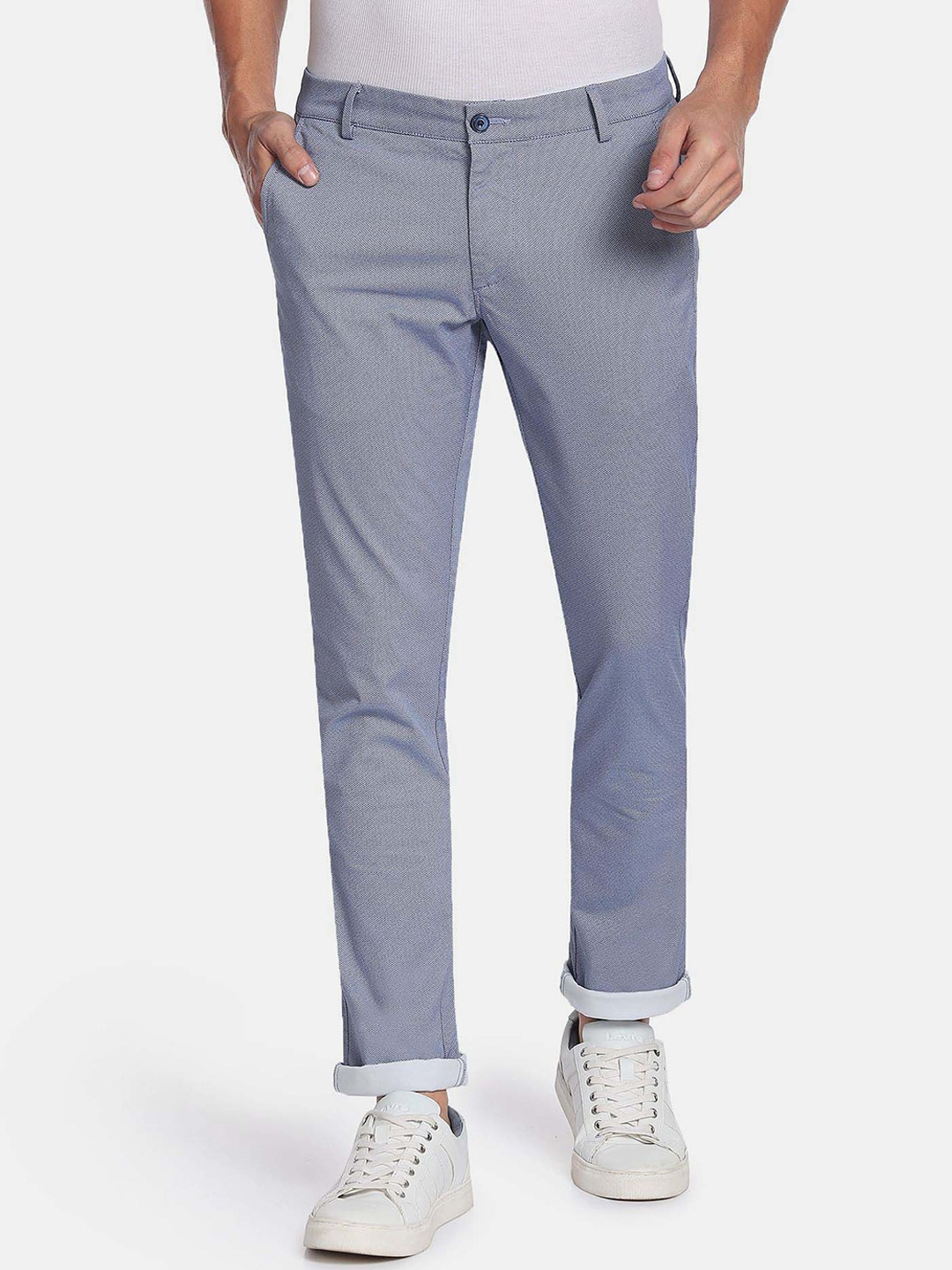 

Arrow Sport Men Textured Slim Fit Trousers, Blue