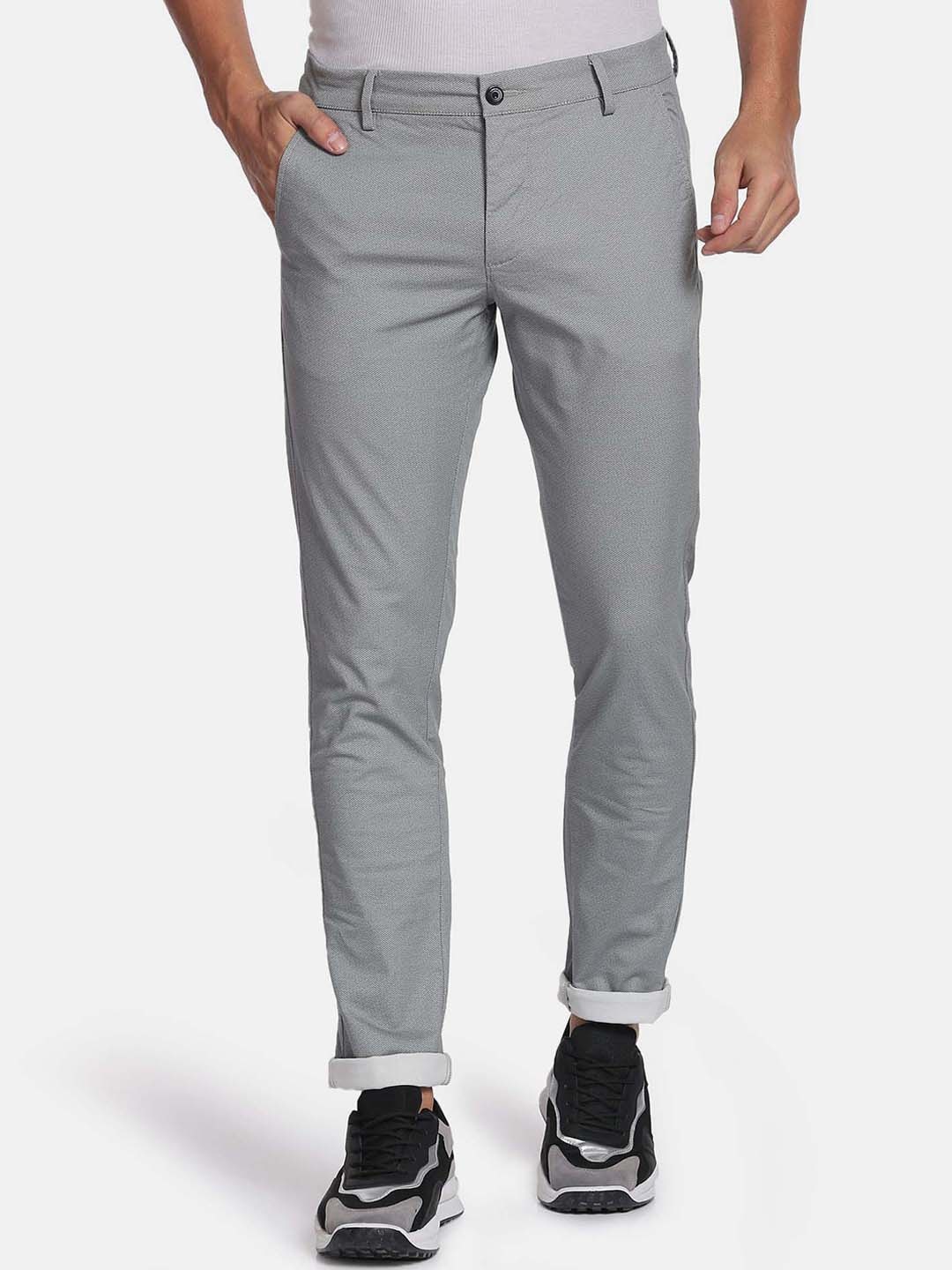 

Arrow Sport Men Textured Slim Fit Trousers, Grey