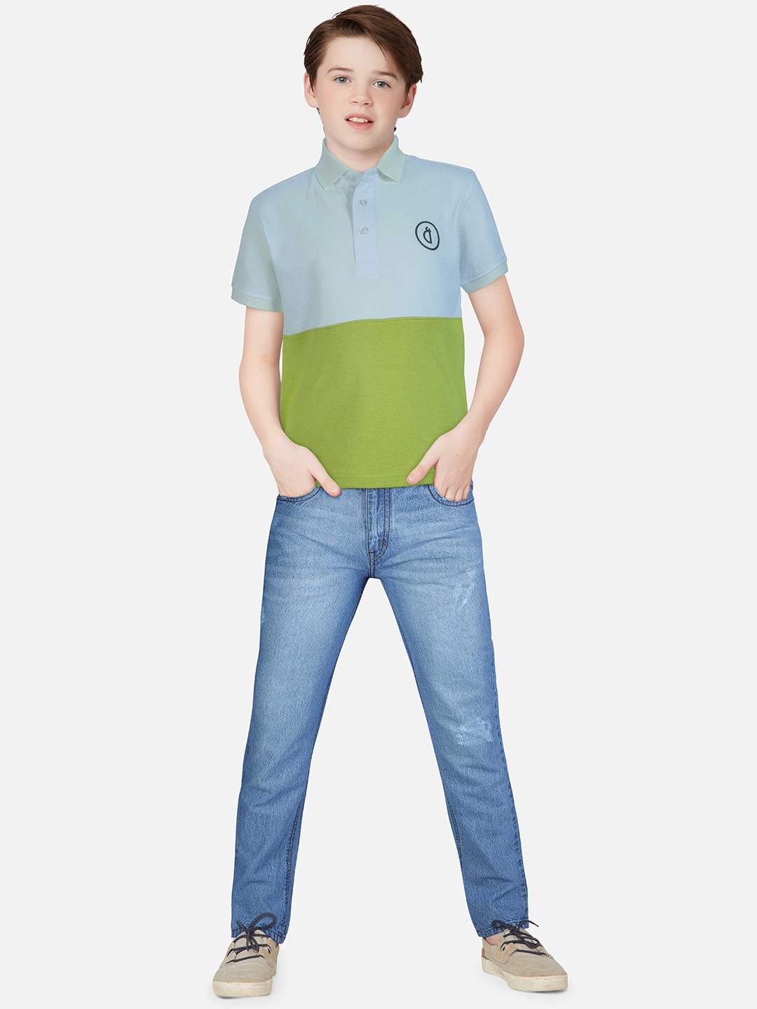 

Gini and Jony Boys Colourblocked Polo Collar Cotton T-shirt, Blue