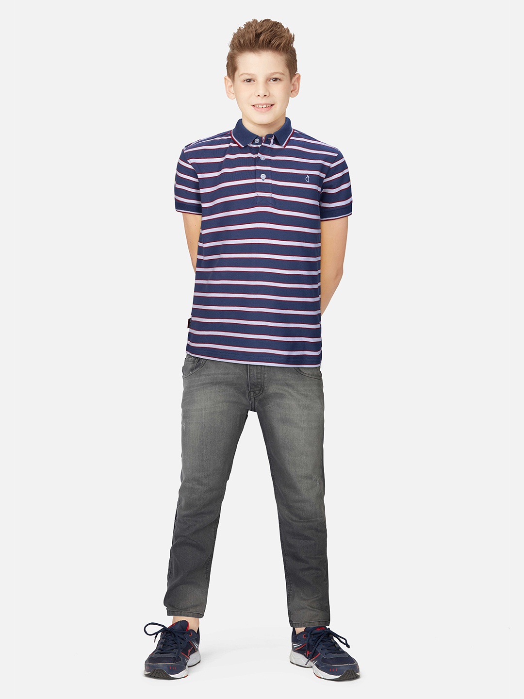 

Gini and Jony Boys Striped Pure Cotton T-shirt, Navy blue